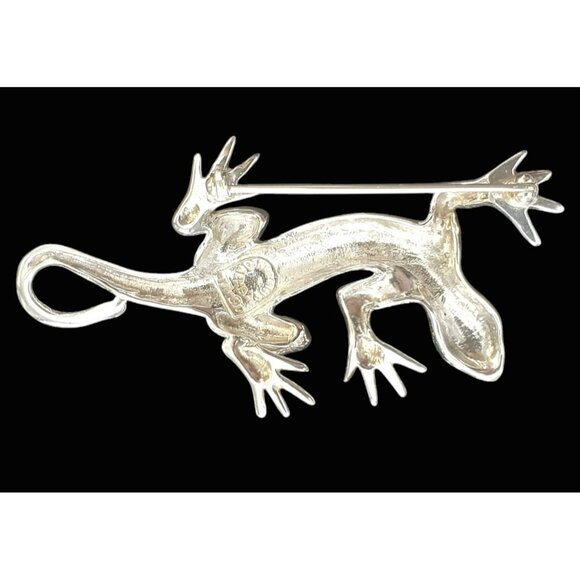 Sterling Silver Lizard Brooch Pin Textured D'Molino Mexico 925 17g TM-90 Iguana - Picture 2 of 10